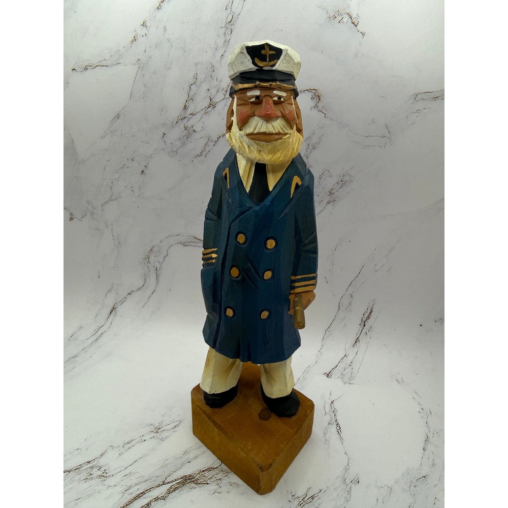 Nanco Hand Carved Wood Sea Captain Sailor Figurine Nautical Folk Art Statue 10"
